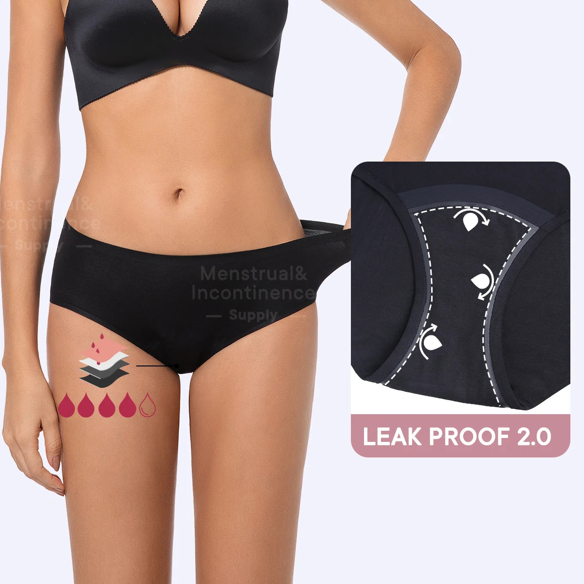 Women's Physiological Briefs Bamboo Fiber Super Absorption Mid-waist Menstrual Panties 4-Layer Leakproof    Protection.