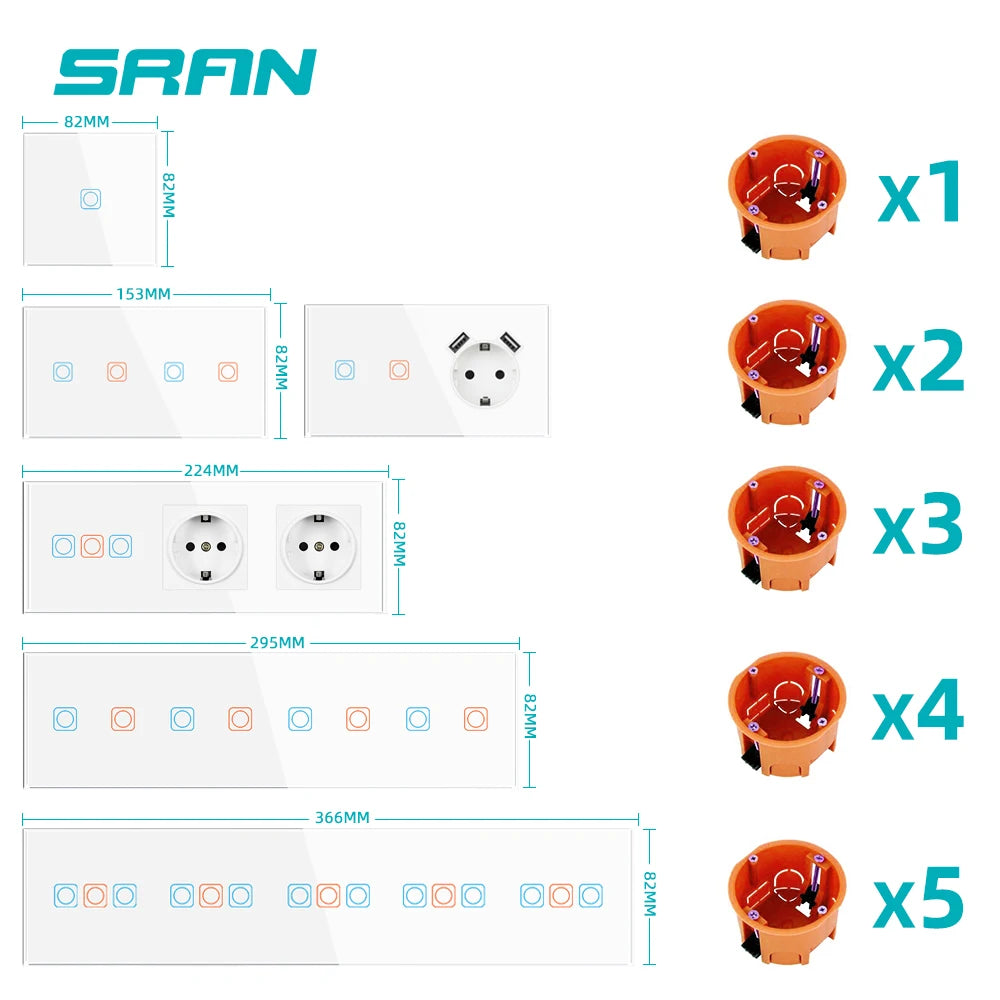 SRAN Smart Switch mit Wandsteckdose 16A EU, Tuya Smart Life Home Touch Sensor WiFi Lichtschalter Weiß.