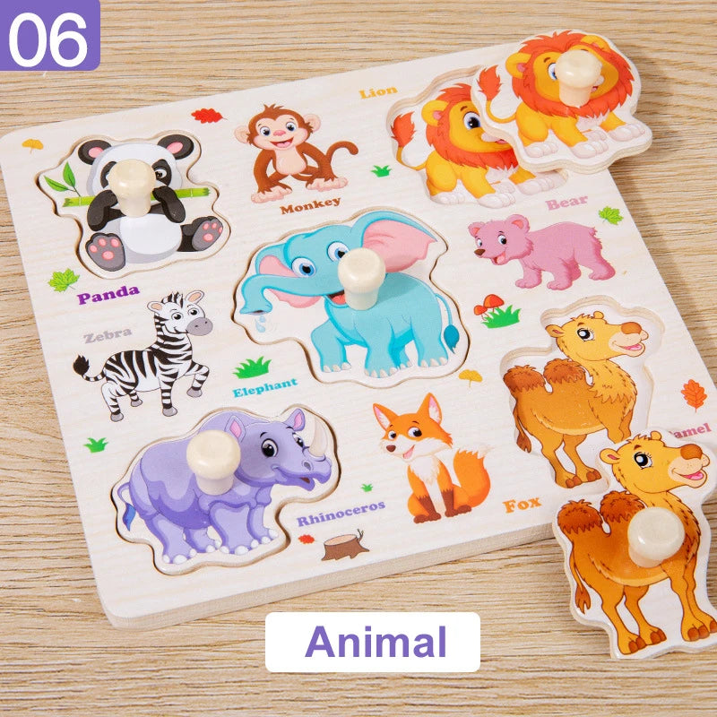 Montessori Baby Toys Wooden 3d Puzzle Cartoon Animal Intelligence Jigsaw Puzzle Early Learning Educational Toys for Children.