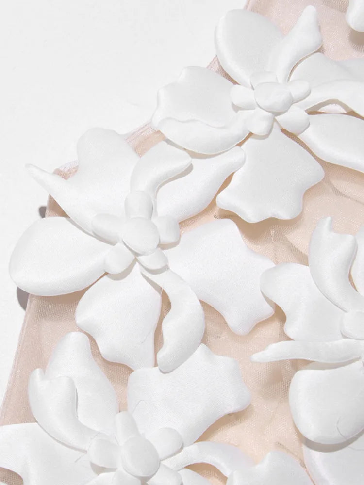 ZMEENNA Elegant White Floral Applique Jumpsuit For Women Sleeveless Wide Leg Romper With Sheer Mesh Top Perfect ZM726.