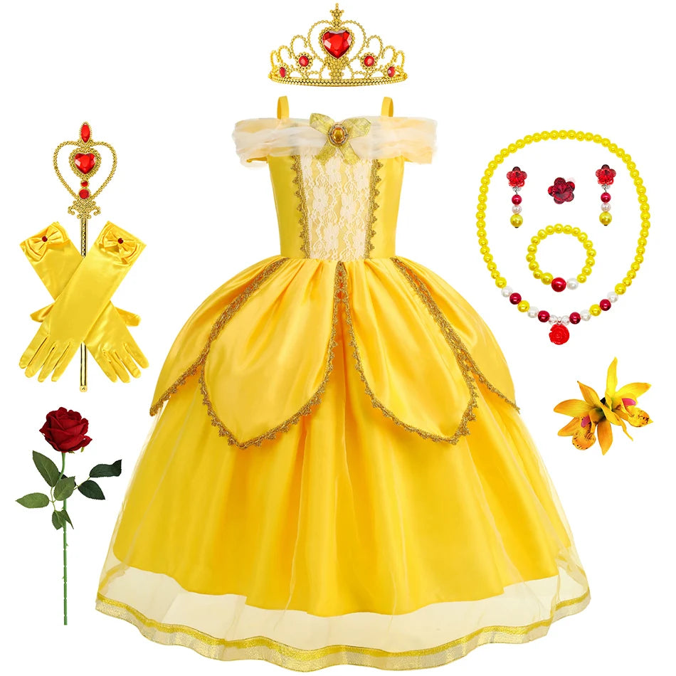 Belle Cosplay Prinzessin Kleid Mädchen Geburtstag Charme Kostüm Kinder Karneval Party Bühne Leistung Vestido Kinder Disguise Kleid