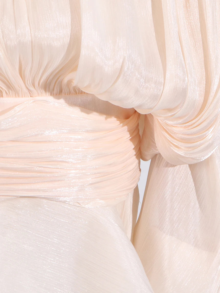 GALCAUR Solide Lose Splicd Lace Up Kleider Für Frauen V-ausschnitt Mit Langen Ärmeln Patchwork Rüschen Tunika Kleider Weibliche Mode Neue