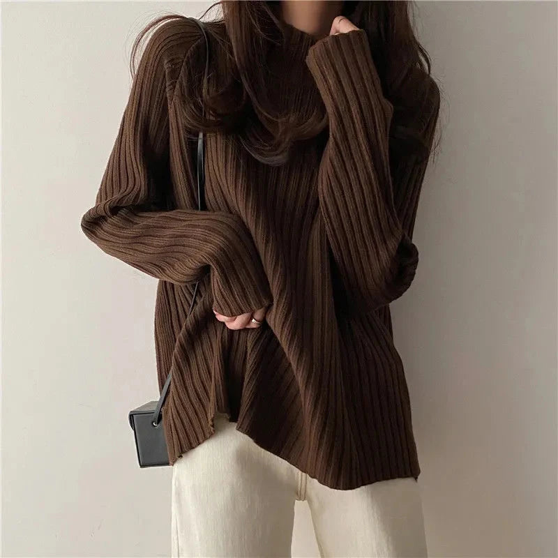 Rollkragen Gestrickte Pullover Frauen Herbst Winter Mode Lose Lange Hülse Alle Spiel Pullover Pullover Solide Büro Dame Jumper