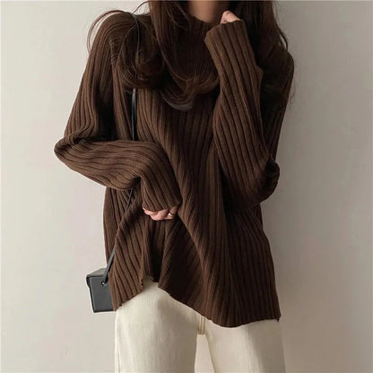 Rollkragen Gestrickte Pullover Frauen Herbst Winter Mode Lose Lange Hülse Alle Spiel Pullover Pullover Solide Büro Dame Jumper