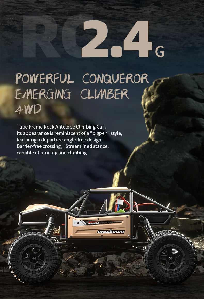 1/18 RC Climbing Car 4WD Off-road Remote Control Vehicle RTR Rock Crawler Big-wheel 4x4 Electric Truck Model Toys for Kids.