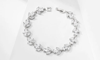 ZAKOL Luxury AAA Cubic Zirconia Wedding Bracelets for Women High Quality White Gold Color Leaf Charm Bracelet Bangles.