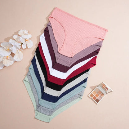 5PCS Women's Cotton Panties Sexy Low Waist Briefs Striped Underpants Female Comfortable Stretch Lingerie Ladies Soft Underwear.