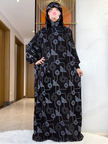 Promotion New Double Hat Women Abaya With Hooded Irregular Pattern Long Abaya Tassel Muslim Saudi Prayer Kaftan Oriental Robes.