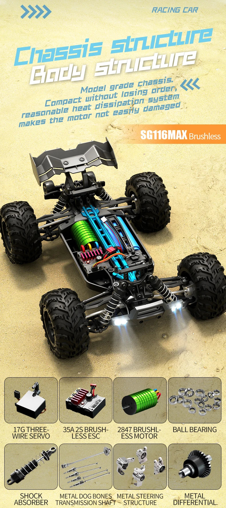 SG116 MAX 1:16 High Speed Drift Racing Car 80KM/H Brushless Motor 4WD SG316 MAX RC Off Road Car Monster Trucks Toy For Kids Gift.