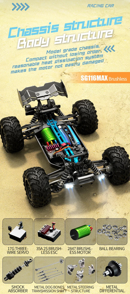 ZLL SG116 MAX/PRO 1:16 High Speed Drift Racing 80KM/H Or 40KM/H Brushless Motor 4WD RC Car Off Road Car Toys for For Kid Gift.