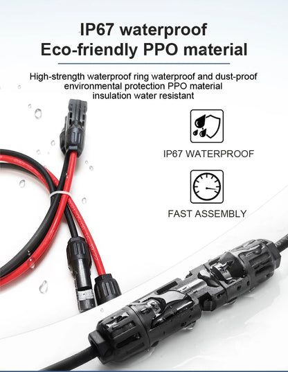 Solar Panel Cable Extension Copper Wire 4mm² 6mm² 2.5mm² 1.5mm² 12 10 14 16AWG 1 Pair PV Solar Cable Connectors Set Solar Wire.