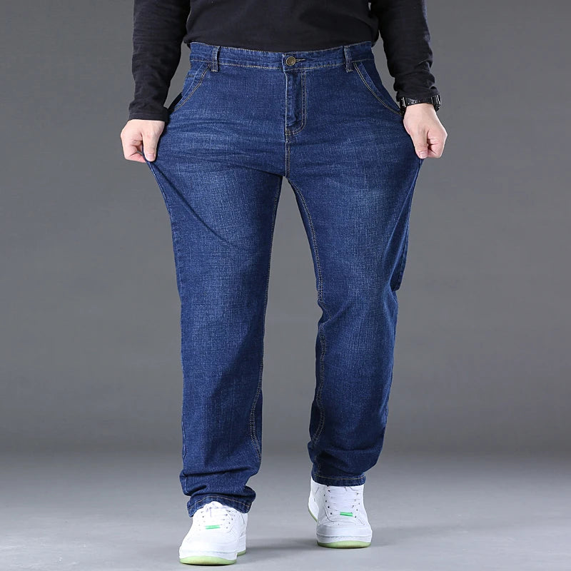 Herren-Jeanshose, große Größe 50, hochelastischer Denim-Stoff, große Hose für 45–150 kg, Jeans, Hombre, weites Bein, Pantalon Homme.