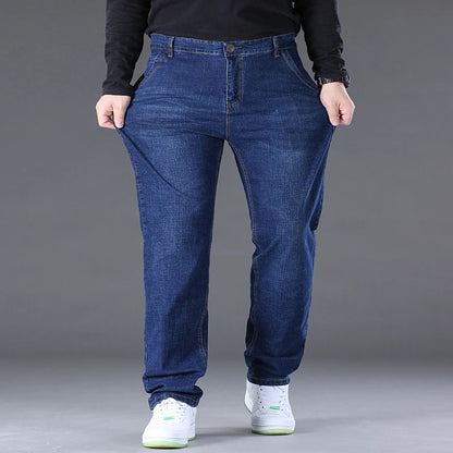 Herren-Jeanshose, große Größe 50, hochelastischer Denim-Stoff, große Hose für 45–150 kg, Jeans, Hombre, weites Bein, Pantalon Homme.