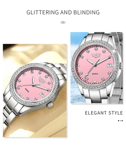 LIGE 2025 Diamond Women's Watch Fashion Elegant Quartz Wristwatches Waterproof Steel Strap Watch For Ladies Gifts Reloj Mujer.