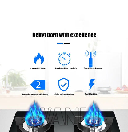 DC330 Gas Stove Household Desktop Embedded Double Stove Natural Gas Liquefied Gas Stove/Toughened Glass Panel.