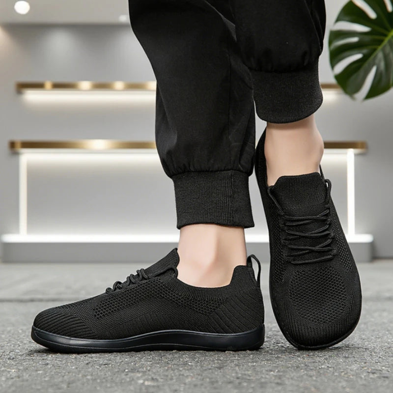 Wide Barefoot Shoes for Men Trendy Black Mesh Casual Walking Sneakers Breathable Non-Slip Minimalist Casual Wide Toe Men Shoes.