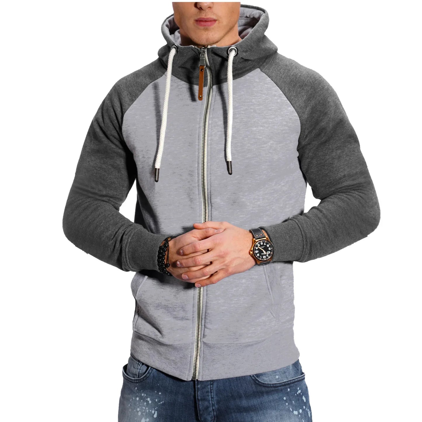 Men's Hoodies Long Sleeve Sweatshirts for Men Zipper Hooded Pullover High Neck Mens Sweatshirt Top Jacket Coat Black Sweater.