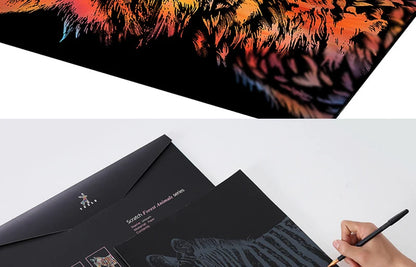 2 Sheets Animal Scratch Art Paper Set with Stylus DIY Rainbow Craft Lion Unicorn Cat Dog Painting Toy Creative Kids Adults Gift.