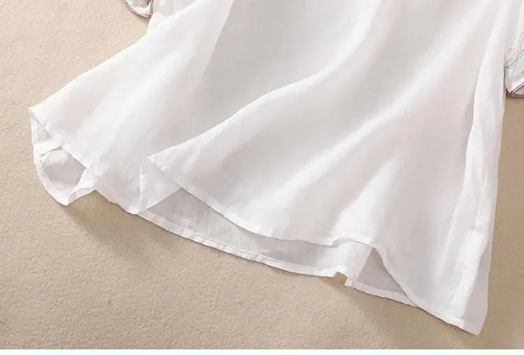 Retro Chinesischen Stil Lose Fit Baumwolle Leinen Kurzarm Shirt frauen Sommer Schwere Stickerei Abnehmen Top Flagge Kleid.