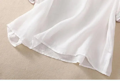 Retro Chinesischen Stil Lose Fit Baumwolle Leinen Kurzarm Shirt frauen Sommer Schwere Stickerei Abnehmen Top Flagge Kleid.