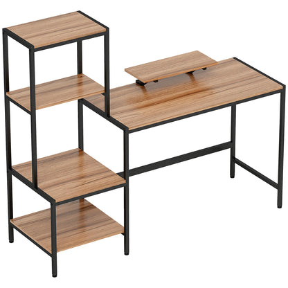 Schreibtisch Computertisch mit Monitorständer, CPU-Ständer, Bürotisch mit Druckerablage, PC-Tisch mit 4 Ablagen, 150 x 48 x 125 cm, Braun