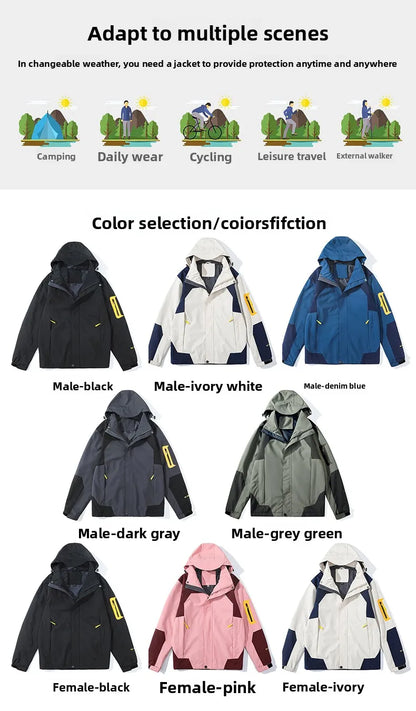 Men's Single-layer Hiking Jacket Patchwork Hooded Hiking Coat Men Color Block Windbreaker Jackets Outdoor Mountaineering Coats.