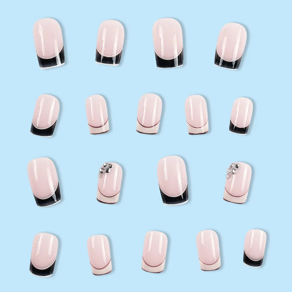 24pcs/set short square fake nails for women cute bride heart white french tips faux ongles y2k press on false nail supplies.