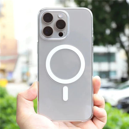 Original Transparent MagSafe Phone Case for iPhone 17 16pro max 15 16 Pro 13 14 Magnetic Wireless Charging Clear Hard PC Cover.