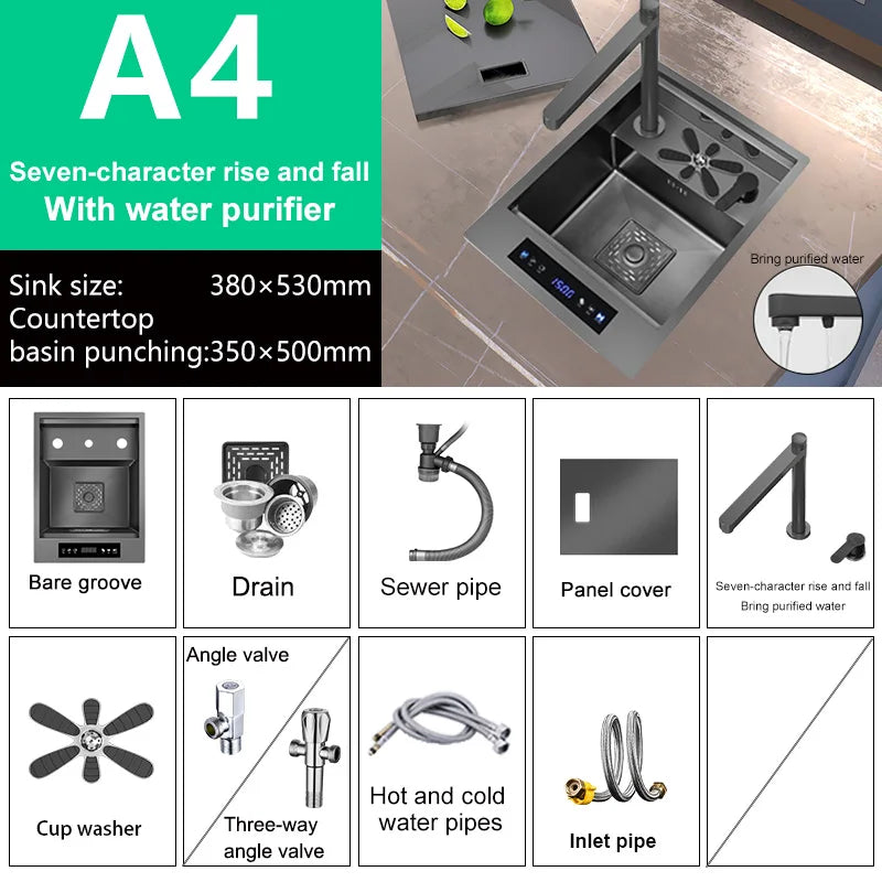 Water Catalyst Cup Cleaning Sink Hidden Single Slot Mini Bar Sink Wash Basin With Cover Plate For Kitchen