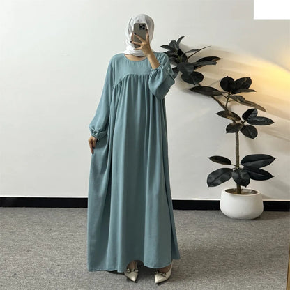 Full Sleeve Loose Maxi Prayer Dress Muslim Modest Dresses Jilbabs Casual Solid Pockets Robe Long Ramadan Dress Women Abayas.