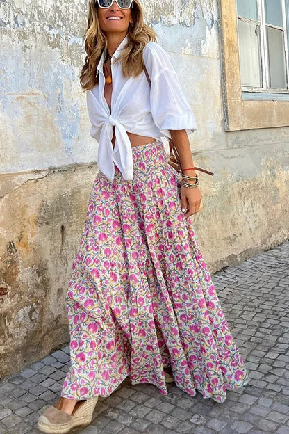 2025 Women's Skirt Elastic Waist Big Skirt Fashion Print High Street Vacation Beach Long Skirt for Female.
