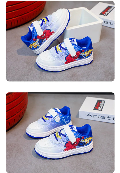 Disney Children's Casual Shoes Cartoon Boys' Breathable Fashion Sports Shoes Sneakers Pu Leather Blue White Shoes Size 26-37.
