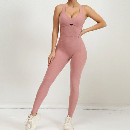 Seamless Yoga Jumpsuits Sports Fitness Peach Hip Raise Cross Beauty Back Dance Belly Contracting One-piece Tracksuits for Women.