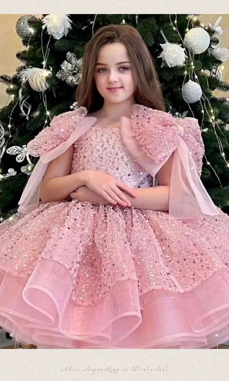 2024 neue Mädchen kleider für formelle Anlässe große Schleife und flauschige Ballett leistung Ballkleid Geburtstags kind Prinzessin Kleid.