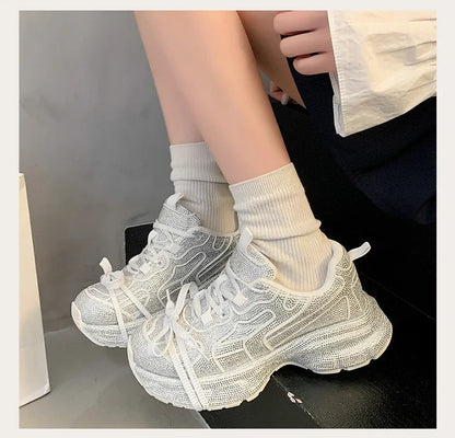 Top Quality Sneakers Women Skate Shoes Rhinestone Women Loafers Platform Fashion Shiny Women's Casual Shoes Crystal Sneaker