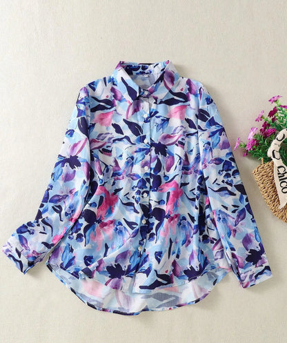 Ladies long sleeve shirt new style floral pattern shirt French style simple daily button casual women's top.