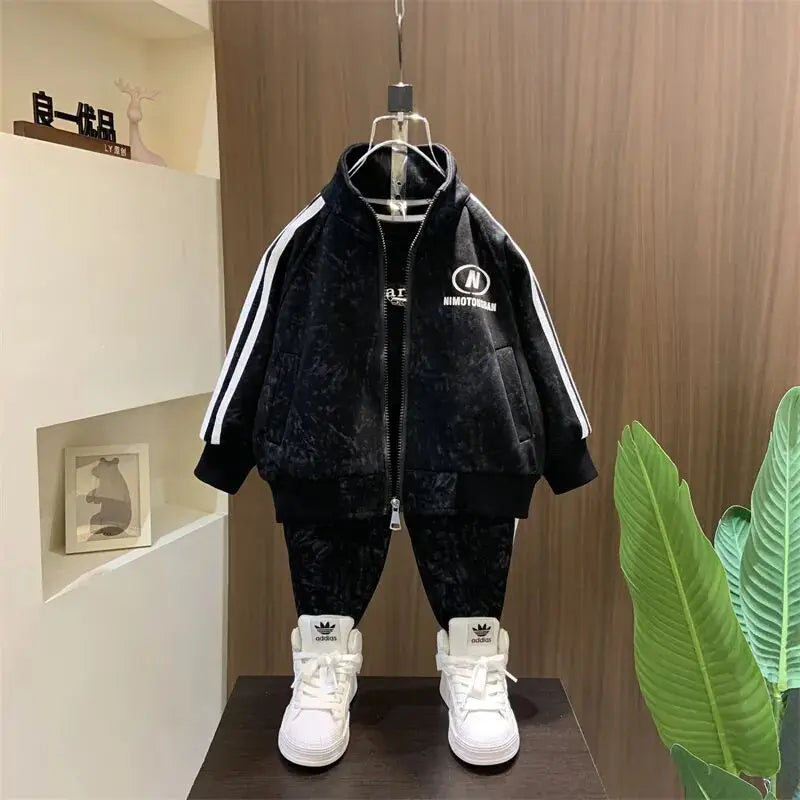 Spring and Autumn Boys' Sportswear Set 2025 New Children's Baby Clothes Set Kids Coat Pants 2pcs.