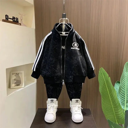 Spring and Autumn Boys' Sportswear Set 2025 New Children's Baby Clothes Set Kids Coat Pants 2pcs.