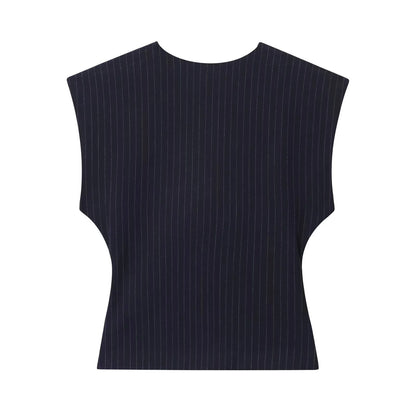 ZERAINS Autumn women's sleeveless V-neck short vest loose fit with waistband pleated high waisted pants set.