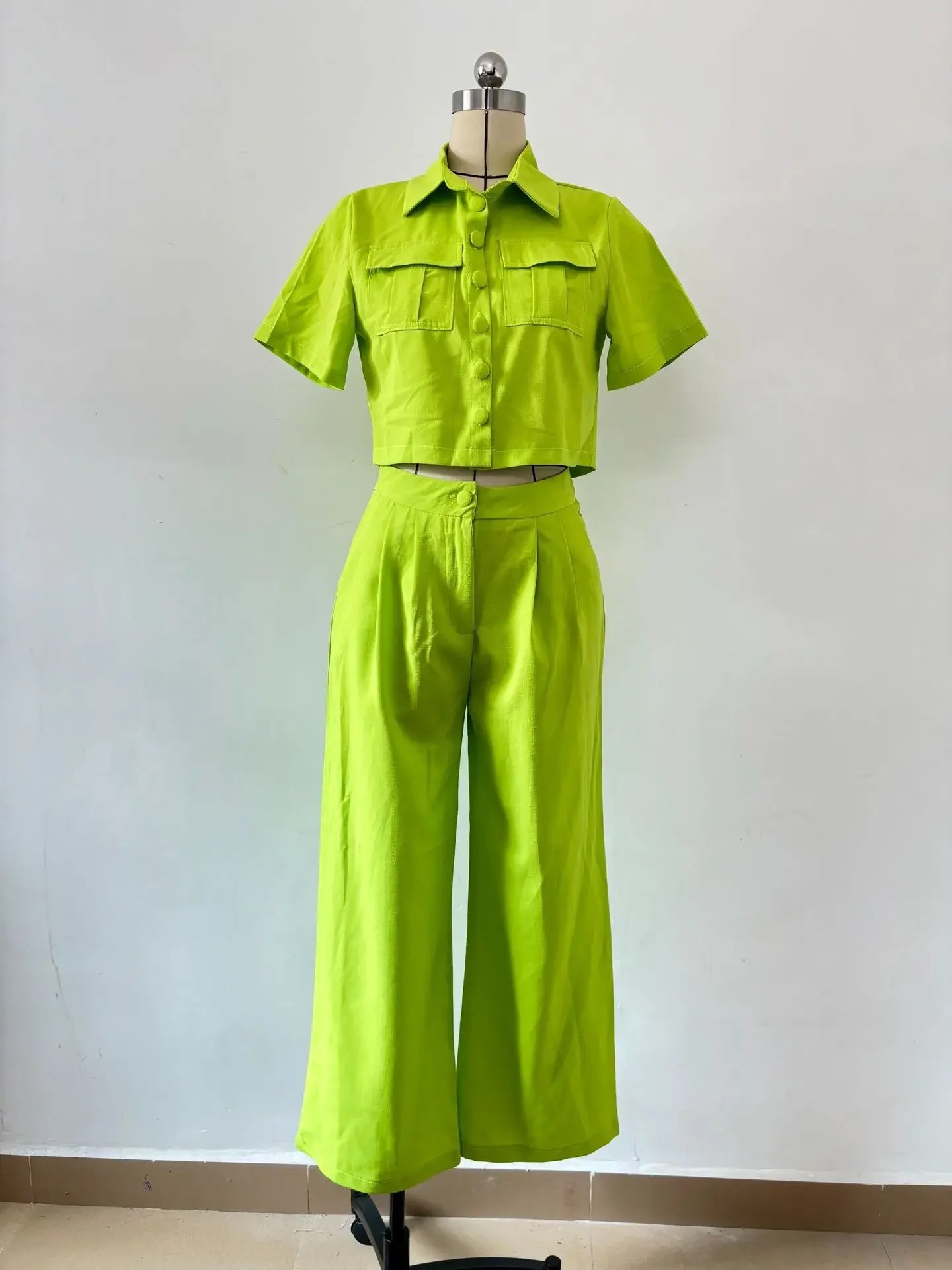 Y2k Crop Tank Top & Wide Leg Pants Set Vest Green 2024 Matching Sets Summer Vintage Boho High Waist Loose Work Suit Streetwear.