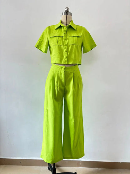 Y2k Crop Tank Top & Wide Leg Pants Set Vest Green 2024 Matching Sets Summer Vintage Boho High Waist Loose Work Suit Streetwear.