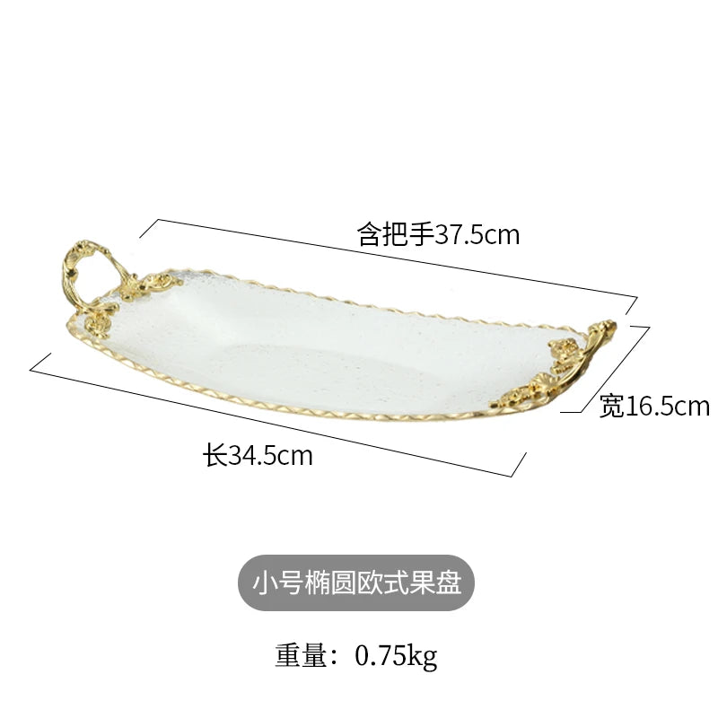 Gold-rimmed Glass Plates, Luxury Fruit Plates, Snacks, Cakes, Snacks, Bread Tray, Binaural Glass Plates, Rectangular Trays.