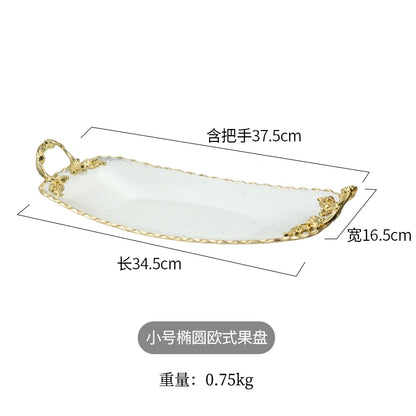 Gold-rimmed Glass Plates, Luxury Fruit Plates, Snacks, Cakes, Snacks, Bread Tray, Binaural Glass Plates, Rectangular Trays.
