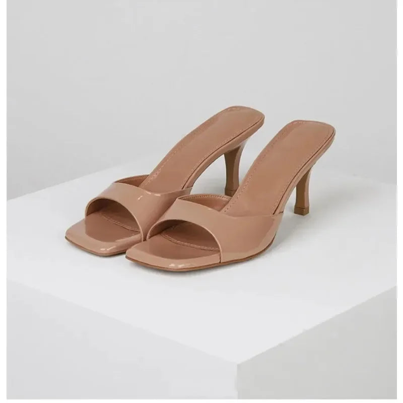 NewHigh Heels Women's Slippers Elegant Casual Square Toe Slippers Summer Shoes Zapatos De Mujer Women's Designer Sandals 35-42.