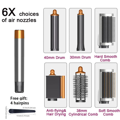 Professional 6IN1 1300W Multi-Functional Hair Styler - Dry, Straighten, Curl with Brush, Ideal for Salon & Home Use.