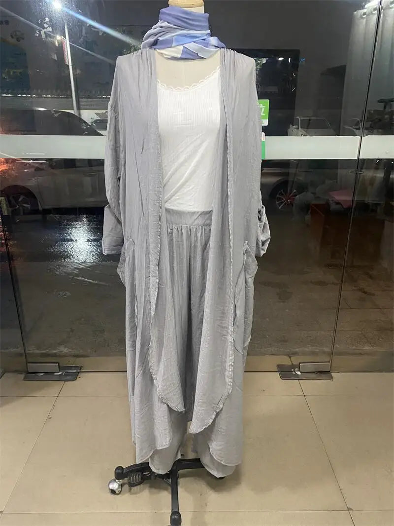 Eid muslimische Frauen Bluse zweiteiliges Set Abaya langes Hemd weites Bein Hose Anzüge Ramadan Arabisch Dubai bescheidene Musulman Ensembles.