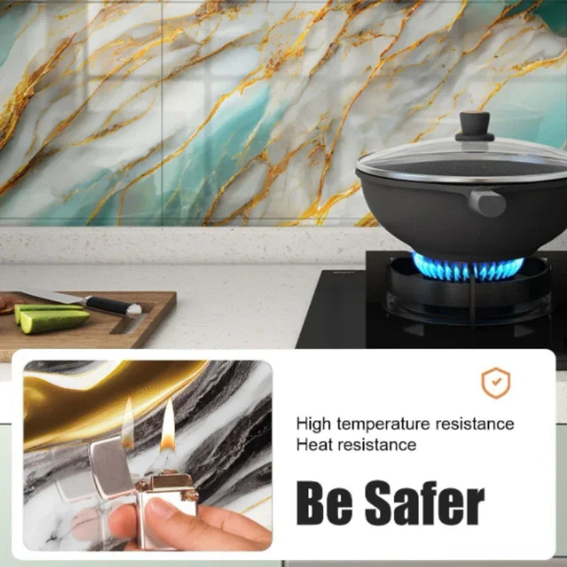 10PCS Waterproof 3D Ceramic Tile Sticker Imitation Marble Self Adhesive Wall Floor Sheet for Home Renovation Decoration Use