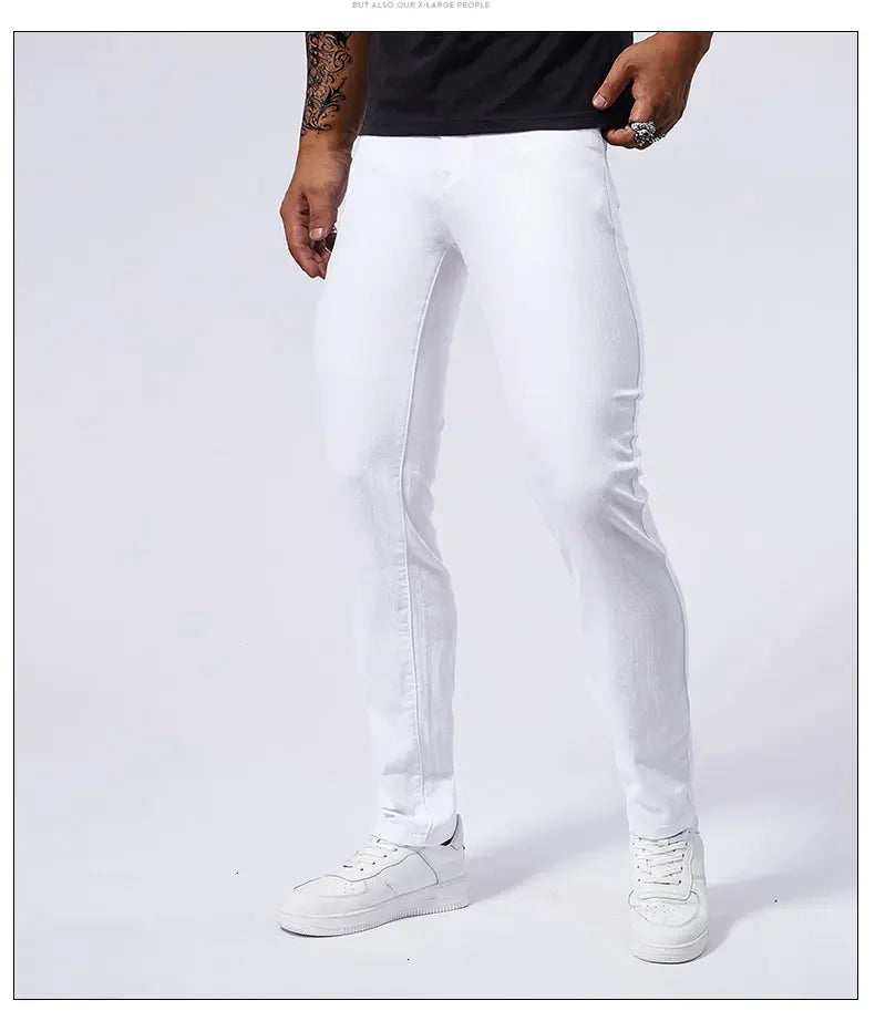 Men's White Casual Jeans New Denim Pants Comfortable Fashion Stretch Slim Fit Straight Trousers Male Clothing Streetwear.