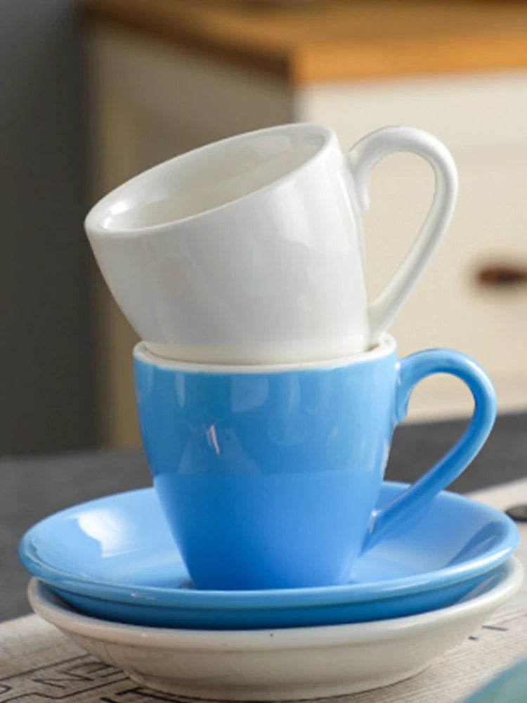80ml Ceramic Coffee Cup and Saucer Espresso Cups Porcelain Afternoon Teacup Breakfast Milk Mug Cute Pottery Mugs Wholesale.