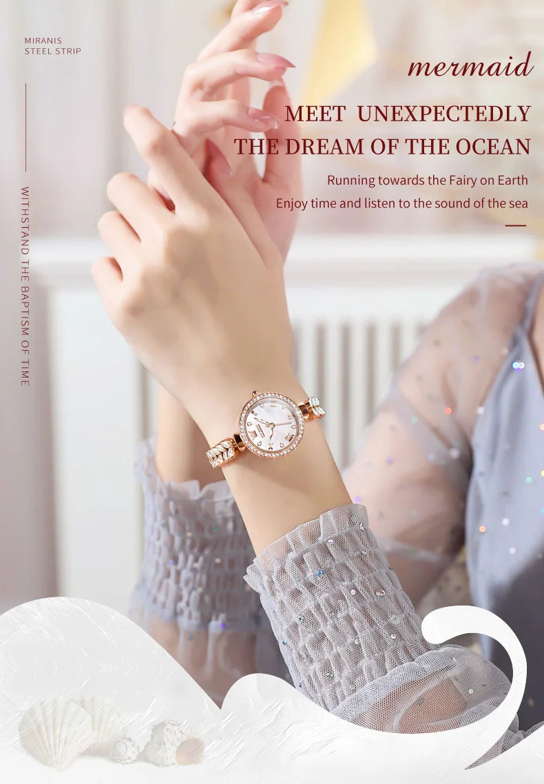 OLEVS 9971 Women's Watches Elegant Fashion Original Wristwatch Waterproof  Fish Bone Strap Luminous Hand Diamond Bezel Reloj.